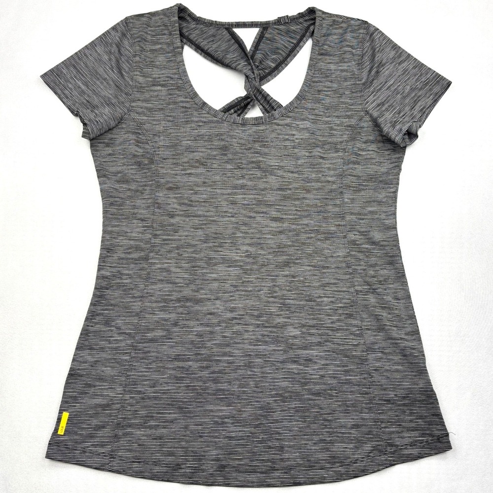 Lole Womens Medium Gray Space Dye Twist Open Back Short Sleeve Yoga Athletic Top